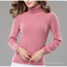 PK18ST063 tortue cou crémeux câble tricot pulls en cachemire pour les femmes